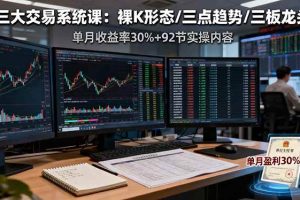 （16269期）三大交易系统课：裸K形态/三点趋势/三板体系，单月收益率30%+92节实操内容